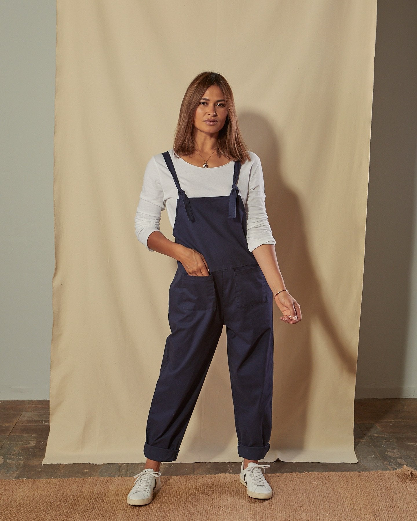 Women's Navy Cotton Twill Dungaree Jumpsuit | UK 8-18