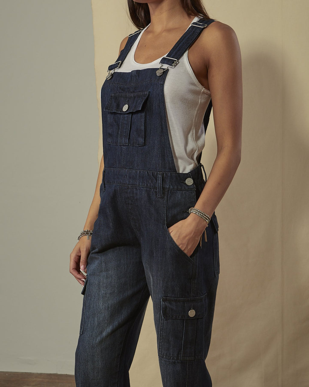 Women's Darkwash Dungarees with Cargo Pockets | UK Size 8-20