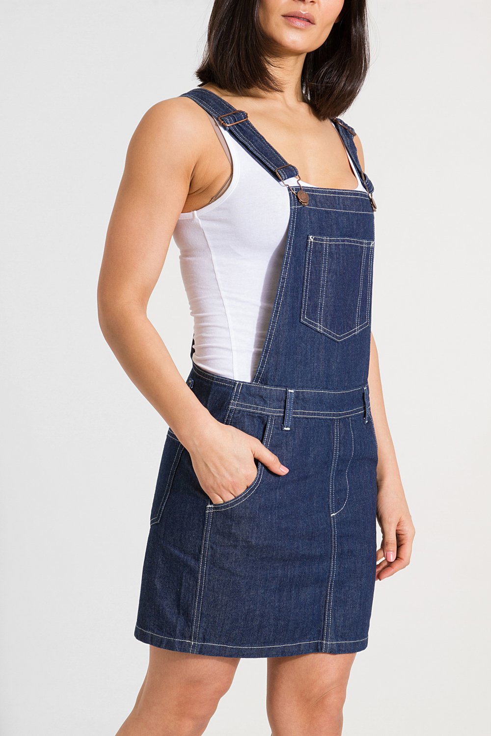 Short Indigo Denim Dungaree Dress