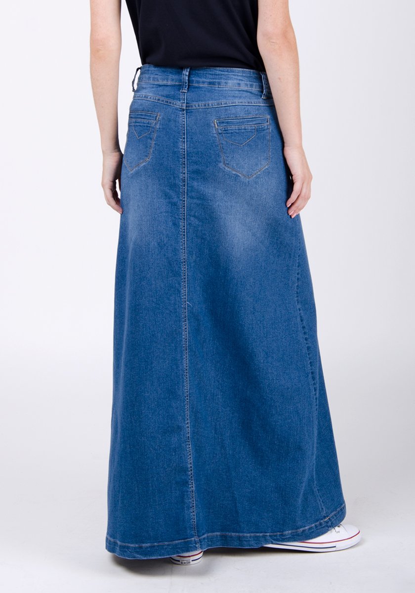 Women's Long Stonewash Denim Skirt | Modest Maxi Jean Skirt | Shop now