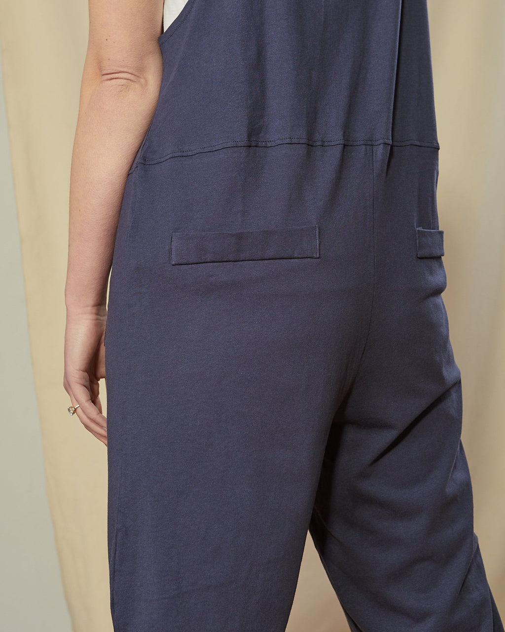 Lightweight Cotton Jersey Dungaree Style Jumpsuit in Navy