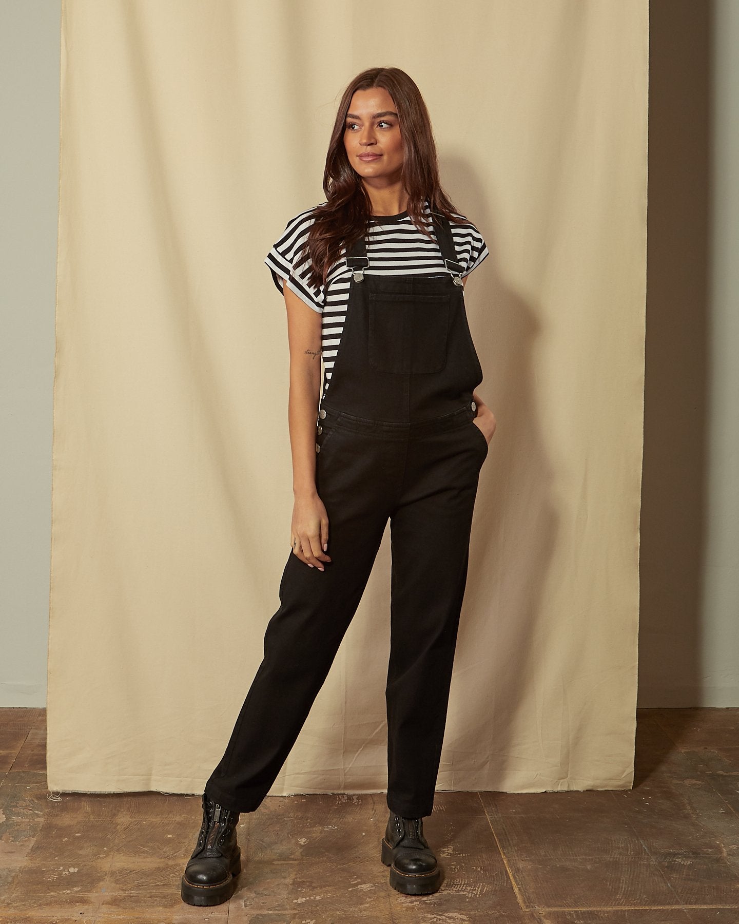 Women's Basic Black Denim Dungaree | Multi-pockets | UK 8-24