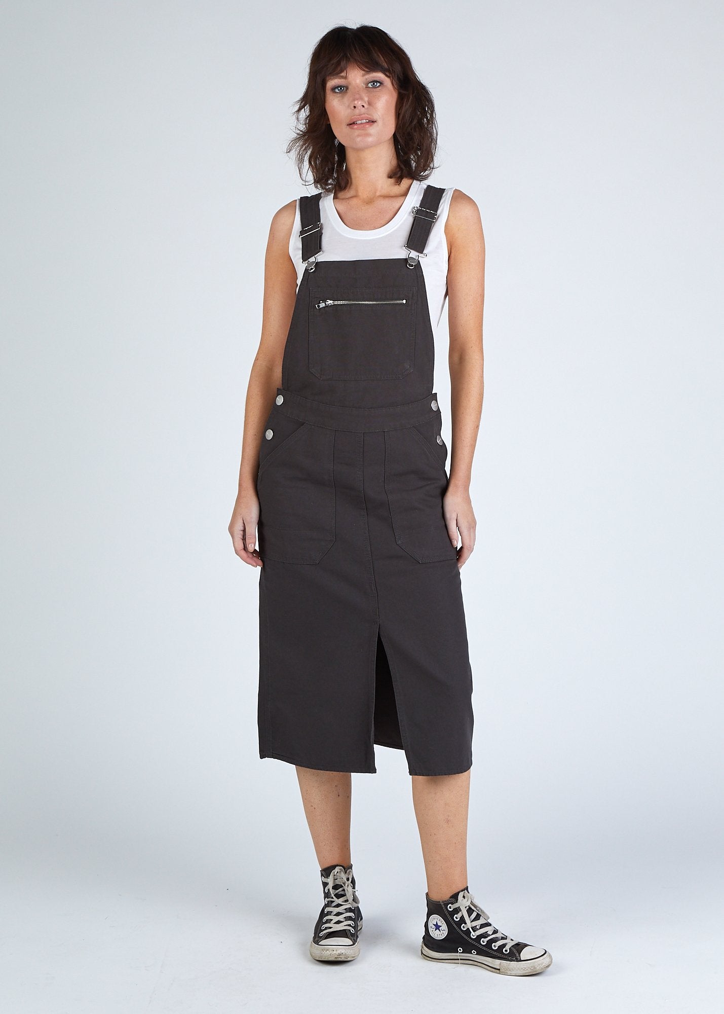 Uskees Women's Organic Faded Black Denim Pinafore #2002